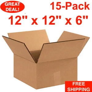 15-Pack 12" x 12" x 6" Heavy-Duty Double Wall Cardboard Corrugated Shipping Box - Picture 1 of 24