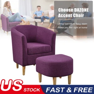 Modern Accent Armchair w/ Ottoman Fabric Upholstered Single Sofa with Footrest - Picture 1 of 12