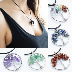 Gemstone Tree Of Life Necklace - Crystal Chipstone Pendant & Cord - Picture 1 of 53