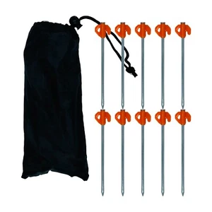 10 x 205mm Orange heavy duty Tent Pegs with Bag camping caravan awning motorhome - Picture 1 of 2