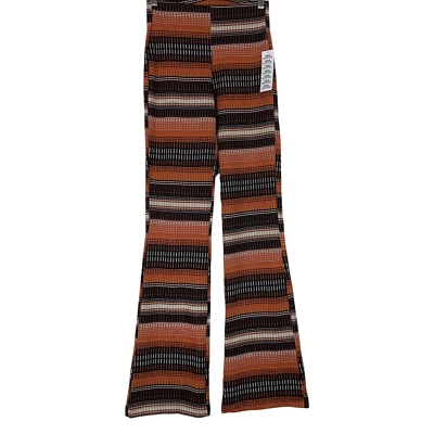 Urban Outfitters Sz XS Bell Bottom Pants Flare Orange Black Striped Hi Waist NEW - Image 1 of 4