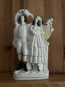 Victorian Staffordshire Large 17” Flat Back Musician Couple Accordion Harp - Picture 1 of 12