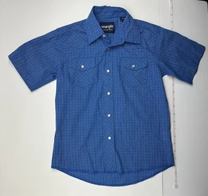 WRANGLER Western Style Button-Up Boys Blue Plaid Shirt Size M (7-8) - Picture 1 of 4