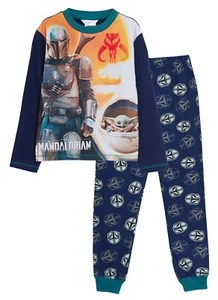 Boys Mandalorian Pyjamas Kids Star Wars Baby Yoda Full Length Pjs Set Nightwear - Picture 1 of 10