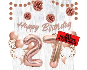 Rose Gold 27th Birthday Decorations for Girls - 40" Number Balloons & More - Picture 1 of 5