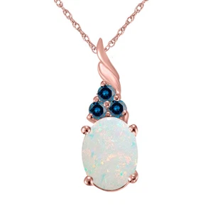 1.36Ct Created Opal & Blue Diamond Pendant Necklace in 14KGold with BoxChain - Picture 1 of 27