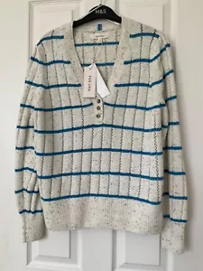 BNWT Per Una by M&S Cotton mix jumper size 16 in natural & blue stripe - Picture 1 of 9