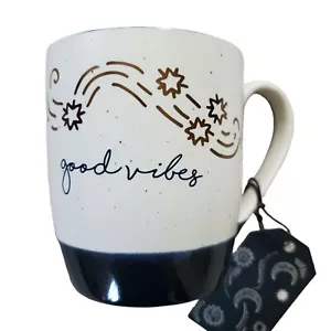 Taza Stay Wild Moon Child Good Vibes azul, blanca y dorada nueva - Imagen 1 de 5