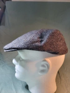 Men's Wool Hat Newsboy Cap Gray Herringbone Size Large Snap Bill WPL13207 - Picture 1 of 3
