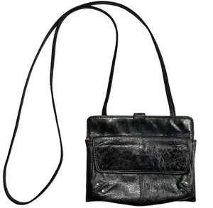 HOBO DAS ORIGINAL Umhängetasche schwarz Distress glasiertes Leder Reiseorganizer - Bild 1 von 12