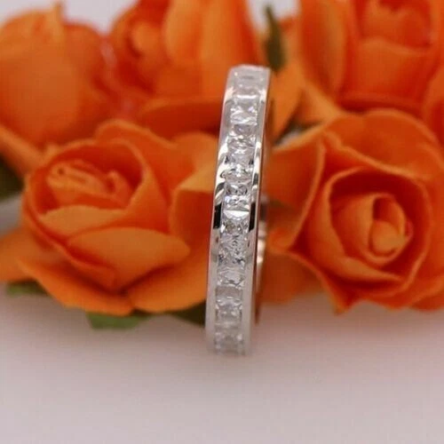 Anniversary Ring 1.50Ct Diamond 14k White Gold Wedding Band Simulated Size 6.5 - Image 1 of 4