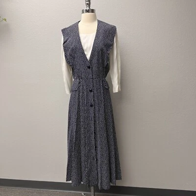 Vestido De Colección Años 80 RJ Stevens By Carol Azul y Blanco 8 Lunares Hecho en EE. UU. Foto 1 de 4