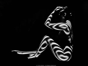 2355-ADS Bellas Artes Modelo Desnudo BW Cebra Rayas Líneas Mujer Sentada Firmado Maher - Imagen 1 de 1