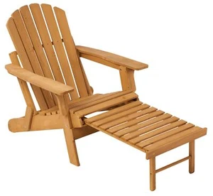 Outdoor Wooden Folding Adirondack Chair with Retractable Ottoman Patio Chair US - Picture 1 of 19
