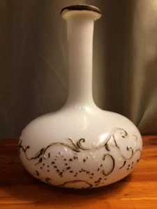 Dithridge Milk Glass Apothecary Vanity Barber Bottle Decanter Gold vase Trim - Picture 1 of 7