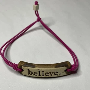 Artisan MudLove Pottery Ceramic Believe Stretch Bracelet Pink Adjustable - Picture 1 of 11