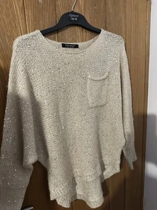 Ladies size 12 stunning cream sequin glitter jumper knitwear pullover - Picture 1 of 5