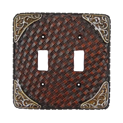 Cubierta de placa de pared con patrón de tejido occidental interruptor de palanca doble detalles plateados Foto 1 de 3