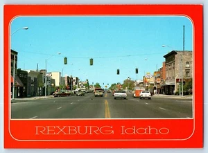 Rexburg Idaho ID Postcard Ricks College Main Street Classic Cars c1960 Vintage - Picture 1 of 2
