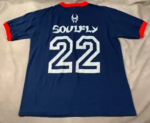 SOULFLY #22 Rare Metal Band T-shirt Soccer Jersey Ringer Augusta - Red Blue XL - Picture 1 of 16