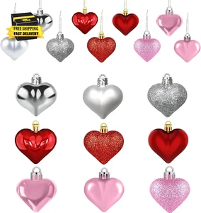 24Pcs Heart Ornaments Decor with Glossy Glitter Matt Surface Heart Hanging Decor - Picture 1 of 8