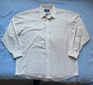 Stafford Mens Long Sleeve Shirt Tan Beige Check Travel Wrinkle Free 17 1/2 34-35 - Picture 1 of 9