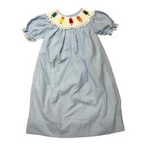 Little Bear Smocks John 3:16 Girls Size 6 Pencils Blue Checkered Dress - Picture 1 of 17