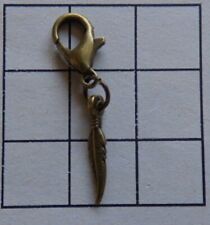 Clip on Fine Slim Feather Clip on Zip Charm - Bronze finish mobile phone