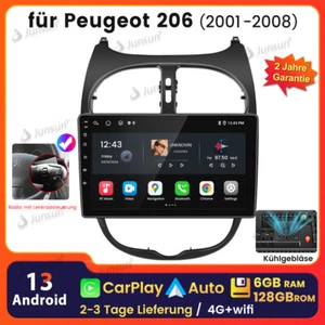 4G+WIFI 9'' Android13 Autoradio Für Peugeot 206 2001-2008 GPS SWC BT Navi 6+128G - Bild 1 von 14
