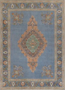 Handmade Blue Traditional Living Room Area Rug Wool Over-Dyed Vintage Rug 10x12 - Picture 1 of 21