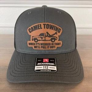 Camel Towing Funny Leather Patch Hat Charcoal - Picture 1 of 5