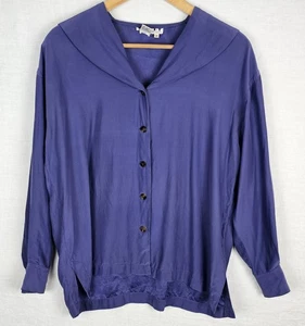 VTG KIKIT Maurice Sasson Purple 100% Silk Blouse Womens M Sailor Collar Luxury - Picture 1 of 6