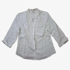 David Brooks 100 % Leinen Gr. M vorne Stickerei Blumen weiß Top Bluse Shirt - Bild 1 von 12