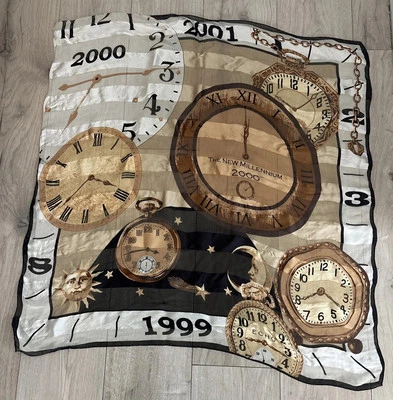 ECHO Silk Scarf 2000 Millennium 32 inch Square Clocks / Suns / Moons 1999-2001 - Image 1 of 4