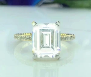 5 Carat Simulated Emerald Diamond Solid 14Kt Yellow/White Gold E Meaniful Gift - Picture 1 of 4