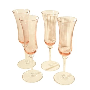 Vintage 4 Pink Optic Fluted Champagne Glass Clear Stems Vintage - Picture 1 of 4