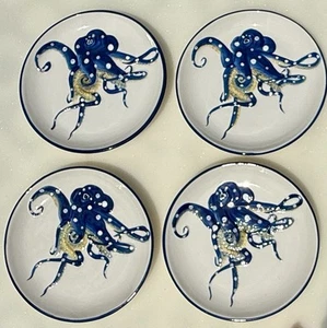 (4) Blue Octopus Salad Plate Ceramic Stoneware Blue Sky Heather Goldmine 8 Inch - Picture 1 of 5