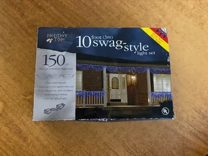 Holiday Time 10 Foot Swag Style Lights Indoor/Outdoor 150 Ct.  Blue Christmas - Picture 1 of 3
