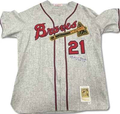 Warren Spahn Signed Autographed Braves Grey Jersey "HOF 73" XL PSA 1A53681 - Image 1 of 4