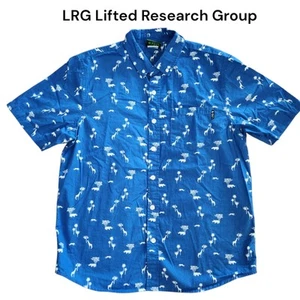 LRG Lifted Research Group Animal Short Sleeve Button Down Shirt Blue Size Small - Picture 1 of 5