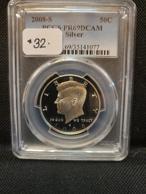 2008-S PCGS PR69DCAM SILVER KENNEDY HALF DOLLAR PROOF - Image 1 of 2