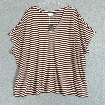 Blusa Top Jill Mezcla de Lino Cuello en V Mujer Talla 3X Marrón Crema Rayas Nueva con Etiquetas Foto 1 de 4