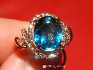 14K Rose Gold Levian 5.32 TCW Diamond & Large 12X10 MM Topaz Halo Twist Ring - Picture 1 of 11