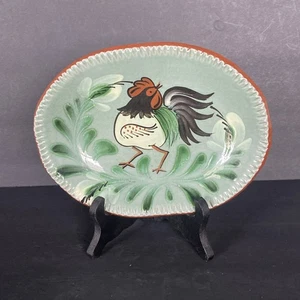 Eldreth Keramik Redware 8" ovale Schale Teller mit Hahn signiert & datiert 2012 - Bild 1 von 8