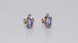 Pre-Loved 10carat 10k Yellow Gold Tanzanite & Diamond Stud Earrings 0.5grams - Picture 1 of 6