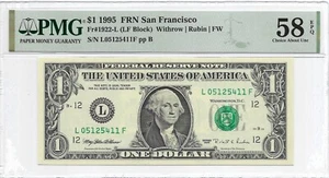1995 $1 SAN FRANCISCO FRN. PMG Choice About UNCIRCULATED 58 EPQ Banknote. - Picture 1 of 2