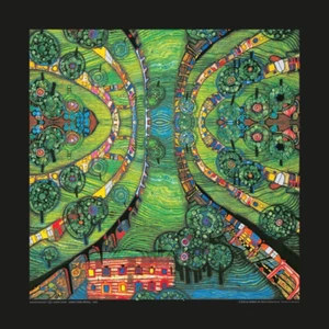 Hundertwasser Poster Kunstdruck Grüne Stadt Green town 48x48cm Folienprägung Neu - Bild 1 von 2