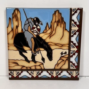 Vtg Earthtones 6x6" Trivet Tile Wall Deco Pottery End Of Trail Signed Tu-Oti EUC - Picture 1 of 11