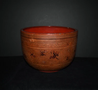 Cuenco grande antiguo/vintage de laca roja birmana de Myanmar Foto 1 de 4