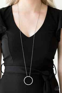 Paparazzi "Center Of Attention" White Rhinestone & Gunmetal Hoop Necklace - Picture 1 of 3